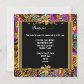  zwarte gouden Damask Birthday Party Kaart (Achterkant)