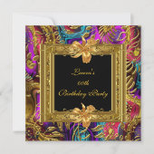  zwarte gouden Damask Birthday Party Kaart (Voorkant)