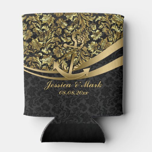 Zwarte & Gouden Damasten met ZeevaartAnker Blikjeskoeler (Achterkant)