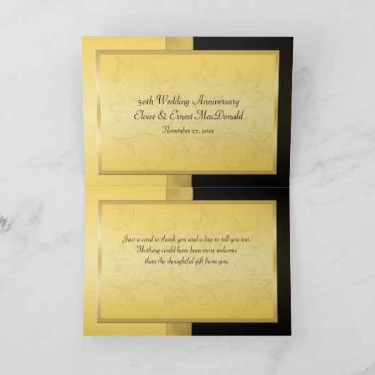 zwarte, Gouden dankt Bloemen van het 50ste Bedankkaart (Binnen)