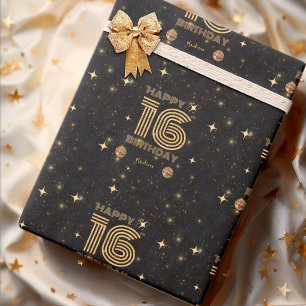 Zwarte Gouden Dansende Disco Bal 16e Verjaardag Cadeaupapier