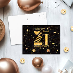 Zwarte Gouden Dansende Disco Bal 21e Verjaardag Briefkaart