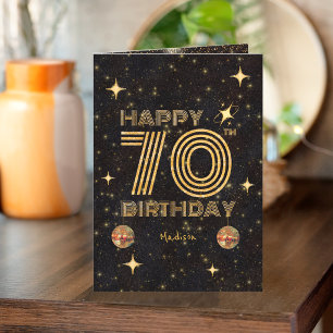 Zwarte Gouden Dansende Disco Bal 70e Verjaardag Kaart