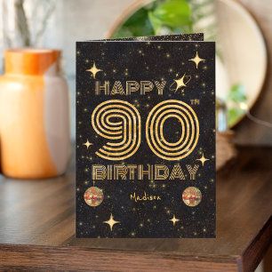 Zwarte Gouden Dansende Disco Bal 90ste Verjaardag Kaart
