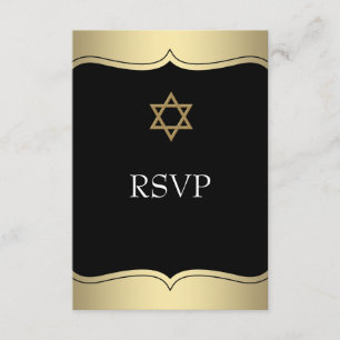 Zwarte Gouden Davidster Bar Mitswa RSVP Kaartje