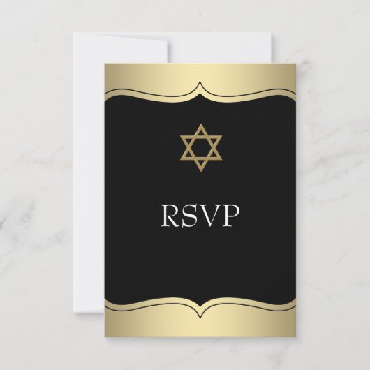 Zwarte Gouden Davidster Bar Mitzvah RSVP Kaartje (Voorkant)