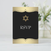 Zwarte Gouden Davidster Bar Mitzvah RSVP Kaartje (Staand voorkant)