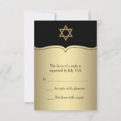 Zwarte Gouden Davidster Bar Mitzvah RSVP Kaartje (Achterkant)