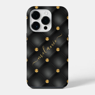 Zwarte Gouden Diamant Gepluimde Jouw Naam iPhone 14 Plus Hoesje