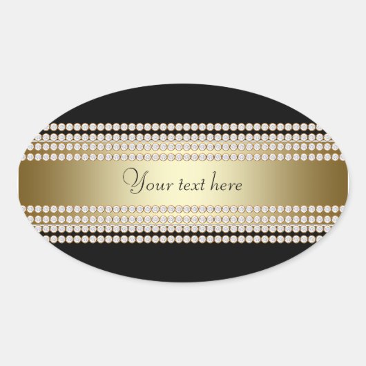 Zwarte Gouden Diamant Ovale Sticker (Voorkant)