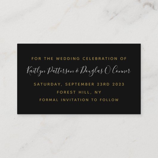 Zwarte & Gouden Diamant Save The Date Kaart Visitekaartje (Achterkant)