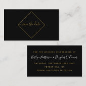 Zwarte & Gouden Diamant Save The Date Kaart Visitekaartje (Voorkant / Achterkant)