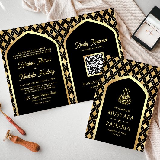 Zwarte Gouden Diamanten Boog QR Code Moslim Bruilo