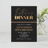 Zwarte Gouden Dinner 99e verjaardagsuitnodiging Kaart (Staand voorkant)