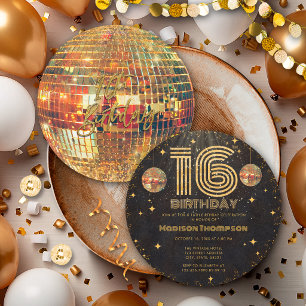 Zwarte Gouden Disco Bal Gouden Verjaardag 16e Fees Kaart