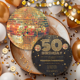 Zwarte Gouden Disco Bal Gouden Verjaardag 50e Fees Kaart