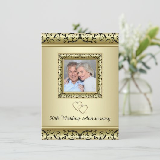 Zwarte Gouden Draai 50ste Huwelijksverjaardag Fees Kaart (Staand voorkant)
