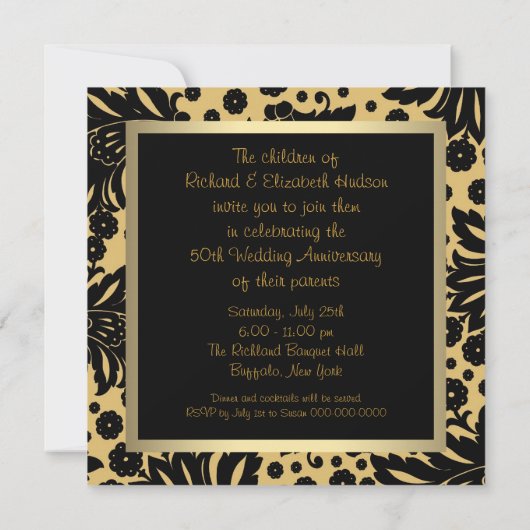 Zwarte Gouden Draai 50ste Huwelijksverjaardag Kaart (Achterkant)
