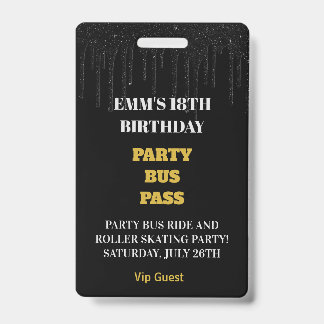 Zwarte Gouden Drip Glitter 18 Verjaardag VIP Pas Badge