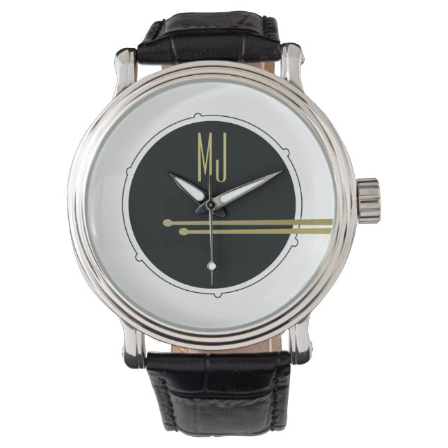Zwarte Gouden Drummer Horloge Cadeau voor Hem (Voorkant)