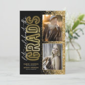 Zwarte gouden dubbele afstudeerdiner kaart (Staand voorkant)