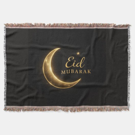 Zwarte & Gouden Eid Mubarak Decoratiekussen – Rama Deken (Voorkant)