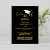Zwarte gouden einfeest voor middelbare scholieren  folie uitnodiging (Staand Voorkant)
