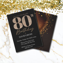Zwarte & Gouden Elegante 80ste Verjaardagsuitnodig