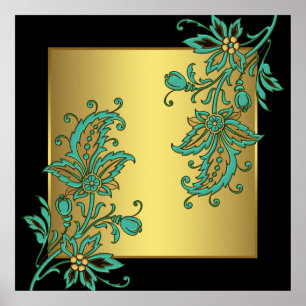 Zwarte Gouden Elegante Bloemige Muurkunstprint Poster