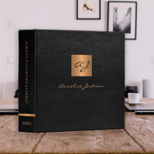 Zwarte gouden elegante gemonogrammeerde leren chiq