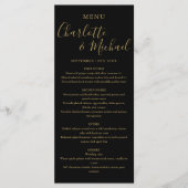 Zwarte Gouden Elegante Handtekening Trouwmenu Menu (Voorkant)