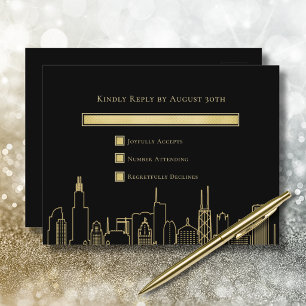 Zwarte Gouden Elegante Las Vegas Huwelijks RSVP Ka Briefkaart
