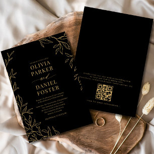 Zwarte Gouden Elegante Minimalistische QR Code Tro Kaart