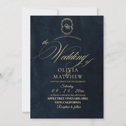 Zwarte Gouden Elegante Minimalistische Trouw  Kaart (Voorkant)