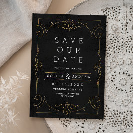 Zwarte & Gouden Elegante moderne klassieke bruilof Save The Date