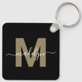 Zwarte Gouden Elegante Naam Monogram Sleutelhanger (Achterkant)