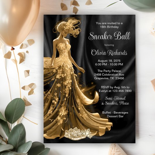 Zwarte Gouden Elegante Sneaker Bal  Kaart