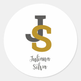 Zwarte Gouden Elegante Typografie Monogram  Ronde Sticker