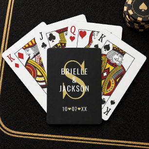 Zwarte Gouden en Monogram Trouwkaart Pokerkaarten