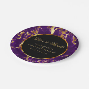 Zwarte, gouden en Paarse marmer Papieren Bordje