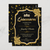 Zwarte gouden en witte Quinceañera-verjaardagsuitn Briefkaart (Voorkant / Achterkant)