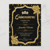 Zwarte gouden en witte Quinceañera-verjaardagsuitn Briefkaart (Voorkant)