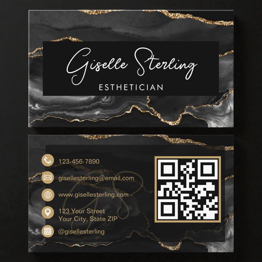 Zwarte Gouden Estheetiker QR-code Visitekaartje
