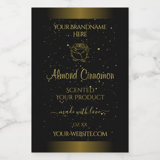 Zwarte gouden etiketten Glitter Sprinkles Floral (Enkel label)