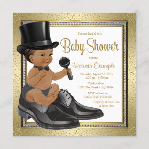 Zwarte Gouden Etnische Kleine Man Baby Shower Kaart