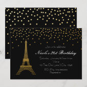 Zwarte & Gouden Feest Uitnodigingen voor de Eiffel (Voorkant / Achterkant)