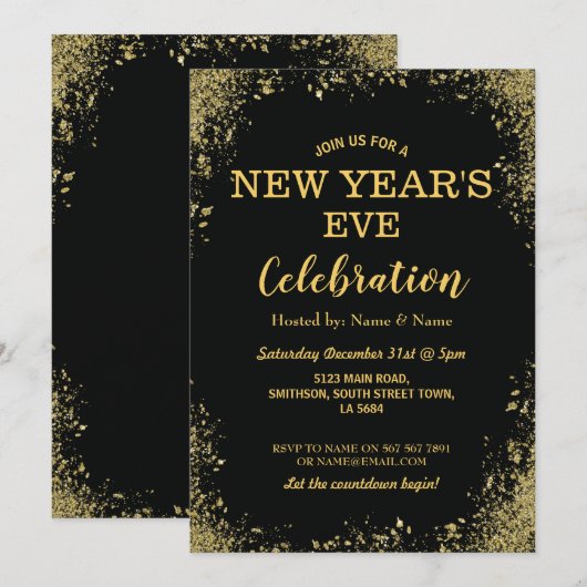 Zwarte gouden feestdag in het nieuwjaar kaart (Voorkant / Achterkant)