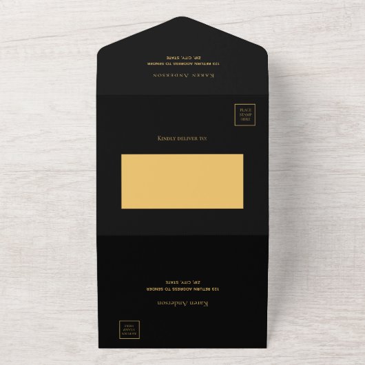 Zwarte gouden feestdag RSVP All In One Uitnodiging (Buitenkant)