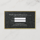Zwarte & gouden Floral Damask Linen Gift Certifica Kortingskaartje (Achterkant)