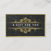 Zwarte & gouden Floral Damask Linen Gift Certifica Kortingskaartje (Voorkant)